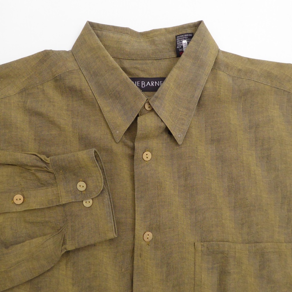 Jhane Barnes Mens Button Down Shirt Olive Green Vintage Cotton Large